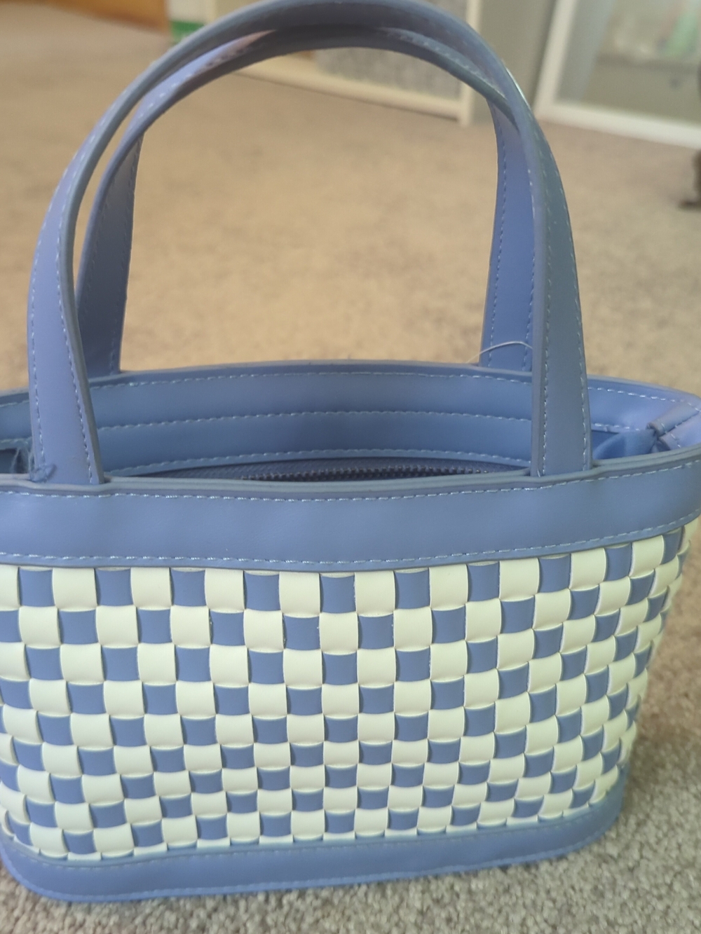 Urban Outfitters Blue and White Woven Mini Tote